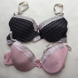 2 Sweet Laura Ashley Black Pink Underwire Bras 34C